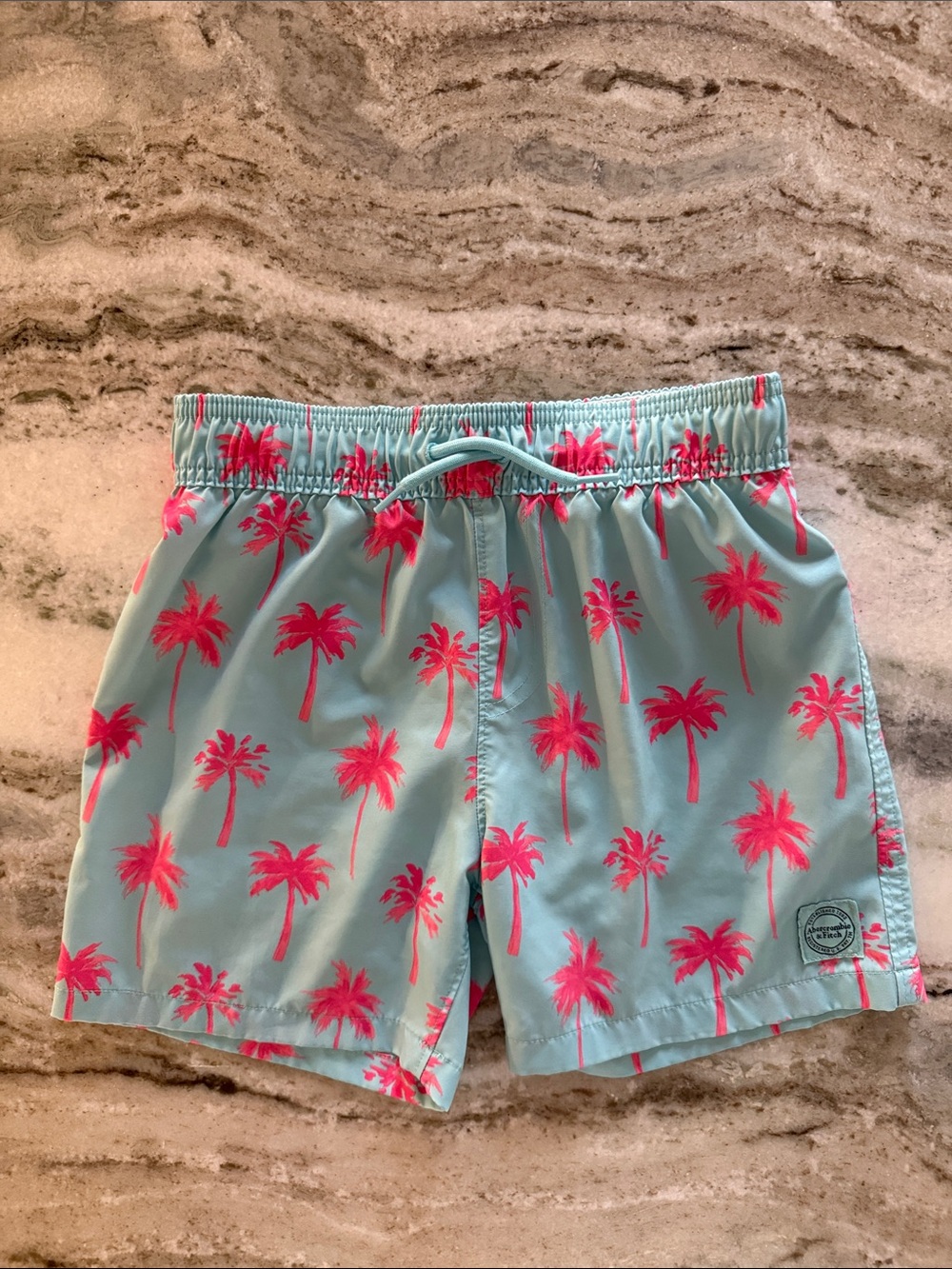 Abercrombie kids Aqua Swim Shorts with Pink Palm Print